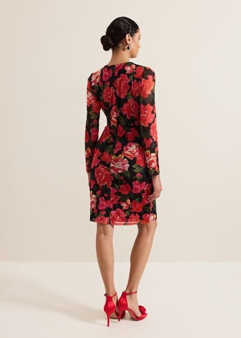 Phase Eight Roshni Mesh Floral Dress Black/Multicolor USA | 1309685-HR